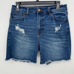 NO BOUNDARIES‎ Womens Blue Denim High Rise Distressed Cutoff Jean Shorts Size 11
